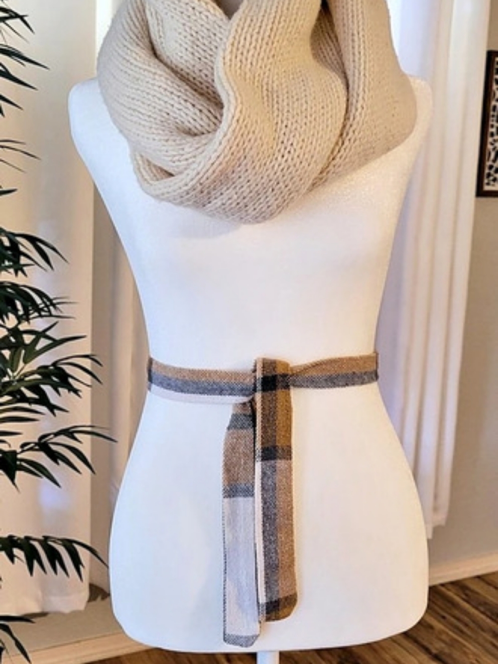 Vintage Plaid Belt in Camel,Beige & Gray
